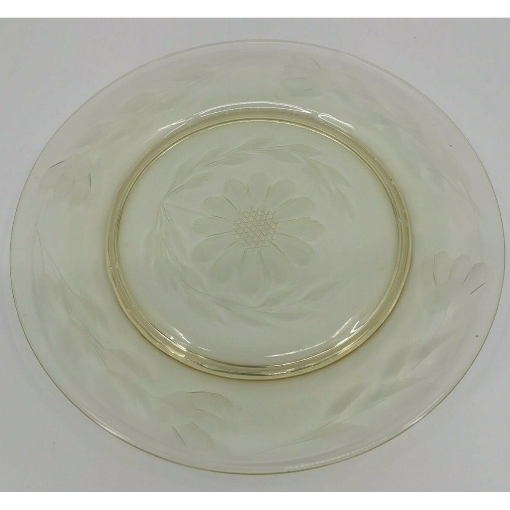 Rare! Hughes Cornflower Amber Yellow Lunch Plate Tiffin Glass More Listed 7.5"